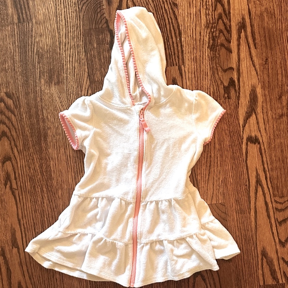 Cat & Jack White Terry Hooded Dress with Pink Trim 4T